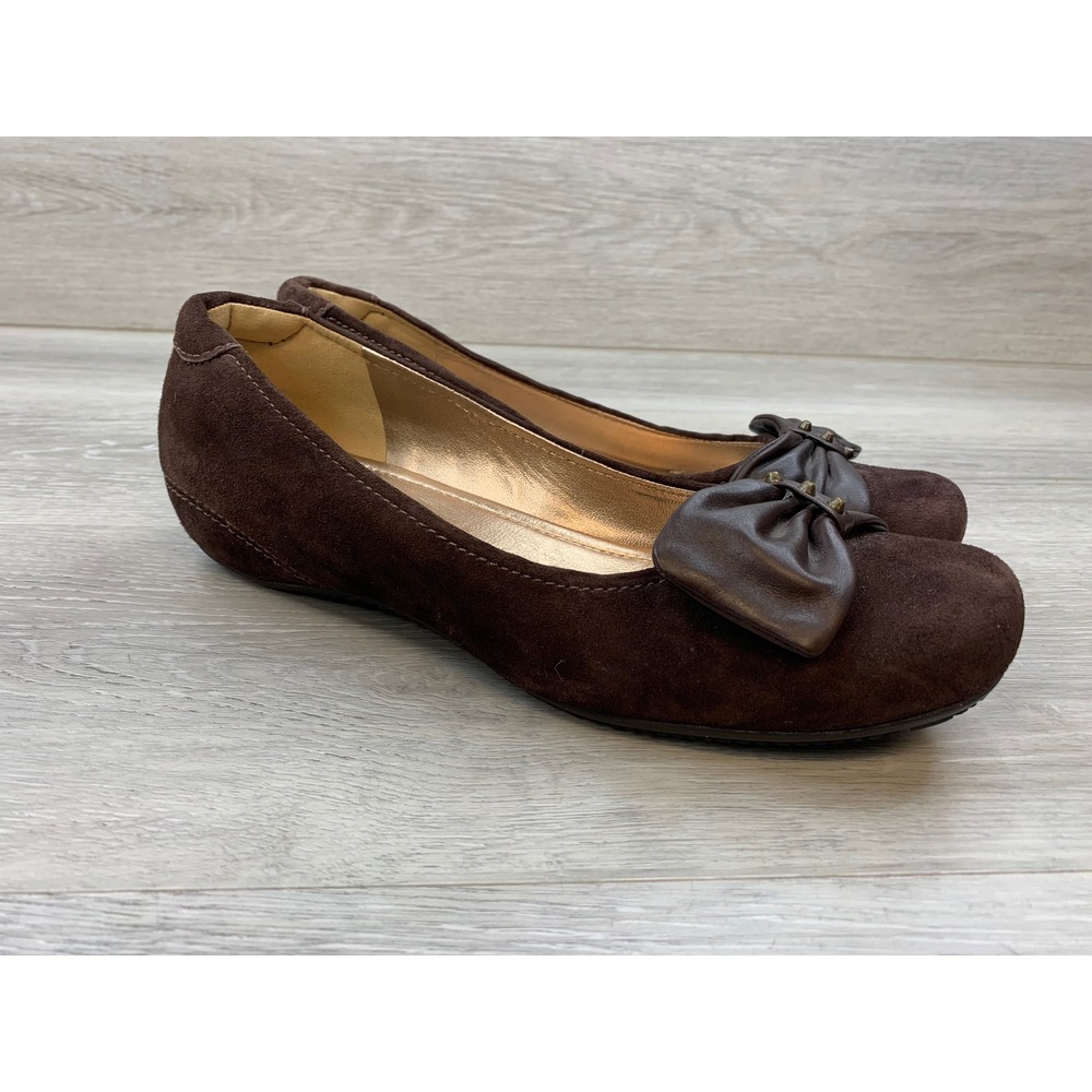 Ecco Women's Brown Suede Ballet Flats 9 Leather Bow Studded Comfort Shoes